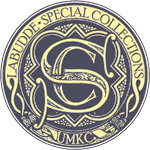 round navy blue and pale yellow logo reading "Labudde Special Collections" on top banner and "UMKC" on the lower half linking to their website